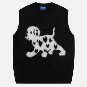 youthful dog graphic sweater vest   chic v neck design 8502