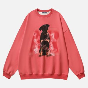 youthful dog star print sweatshirt   trendy urban comfort 3240