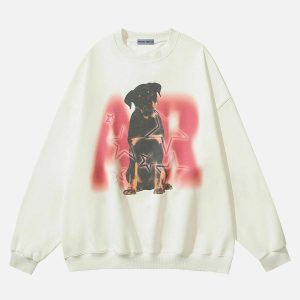 youthful dog star print sweatshirt   trendy urban comfort 7830
