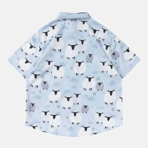 youthful doodle lamb shirt short sleeve & trendy design 3270