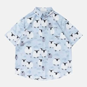 youthful doodle lamb shirt short sleeve & trendy design 6176
