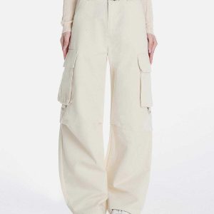 youthful double belt cargo pants   wrinkle design trend 5156