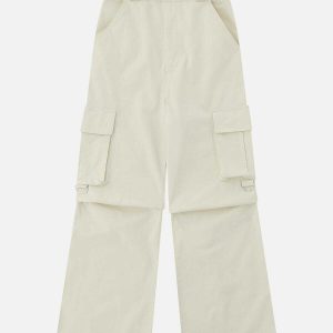 youthful double belt cargo pants   wrinkle design trend 6523