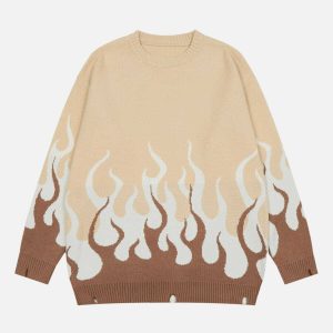 youthful double flame knit sweater   chic urban appeal 3377