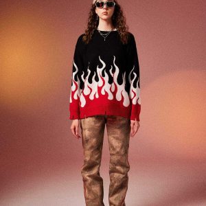 youthful double flame knit sweater   chic urban appeal 4218