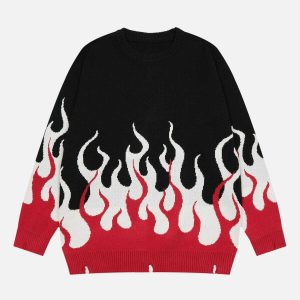 youthful double flame knit sweater   chic urban appeal 4864