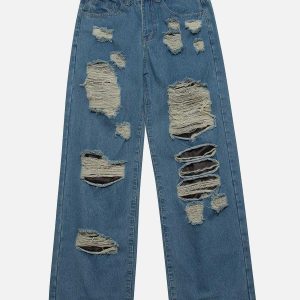 youthful double layer hole jeans streetwise & edgy appeal 4569
