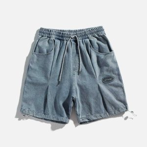youthful drawstring label shorts   trending urban look 5041