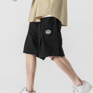 youthful drawstring label shorts   trending urban look 7723
