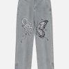youthful embroidered jeans with snake & butterfly motifs 2667