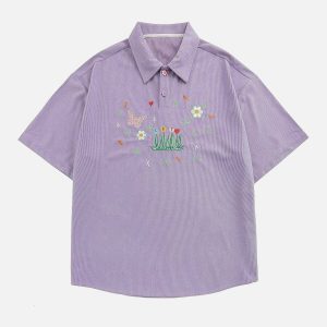 youthful embroidered polo tee with flowers & butterflies 2685
