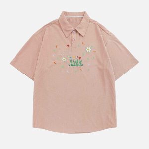 youthful embroidered polo tee with flowers & butterflies 8320