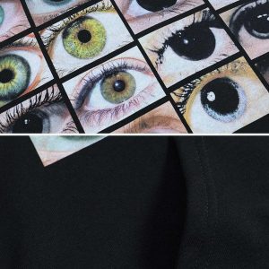 youthful eyes print hoodie graphic & trendy streetwear 1298