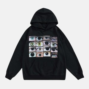 youthful eyes print hoodie graphic & trendy streetwear 4557