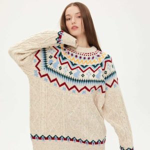 youthful fair isle knit sweater classic & vibrant style 6377