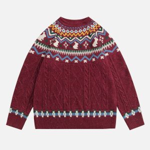 youthful fair isle knit sweater classic & vibrant style 8954