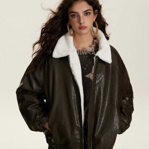 youthful faux leather bomber chic fur collar design 1084