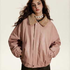 youthful faux leather bomber chic fur collar design 7084
