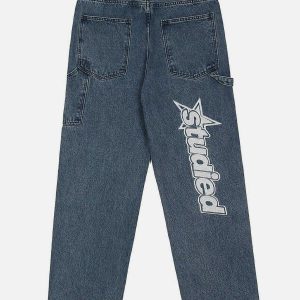 youthful fivepointed star embroidered jeans streetwise appeal 2000