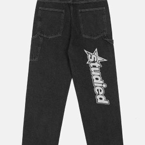 youthful fivepointed star embroidered jeans streetwise appeal 6335