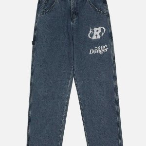 youthful fivepointed star embroidered jeans streetwise appeal 7143