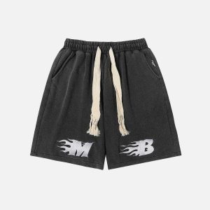 youthful flame letter shorts with drawstring urban appeal 2804
