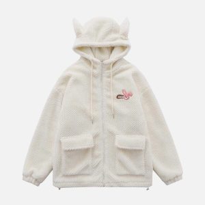 youthful flocked rabbit sherpa hoodie cozy & iconic style 2168