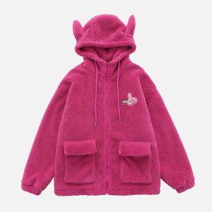 youthful flocked rabbit sherpa hoodie cozy & iconic style 4963