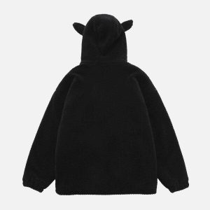 youthful flocked rabbit sherpa hoodie cozy & iconic style 5075