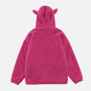youthful flocked rabbit sherpa hoodie cozy & iconic style 6106