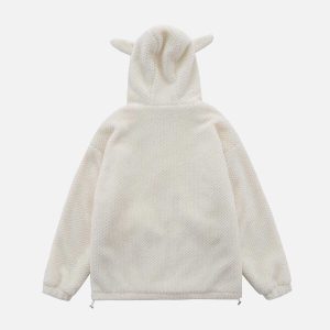 youthful flocked rabbit sherpa hoodie cozy & iconic style 7483