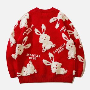 youthful flocked rabbit sweater chic jacquard design 1698