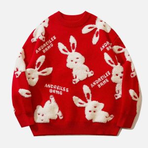 youthful flocked rabbit sweater chic jacquard design 3327
