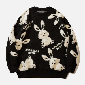 youthful flocked rabbit sweater chic jacquard design 4786