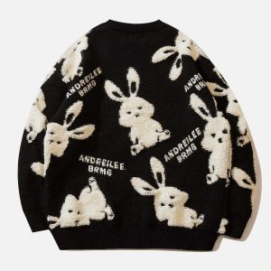 youthful flocked rabbit sweater chic jacquard design 5159