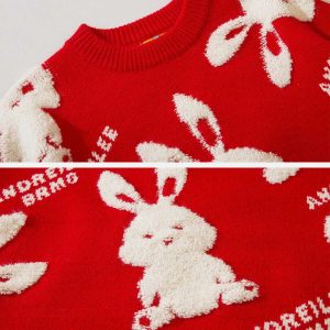 youthful flocked rabbit sweater chic jacquard design 6026