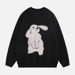 youthful flocking bunny sweater   retro charm meets cozy 7609