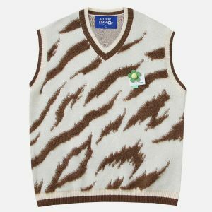 youthful flocking zebra sweater vest   chic urban appeal 3656