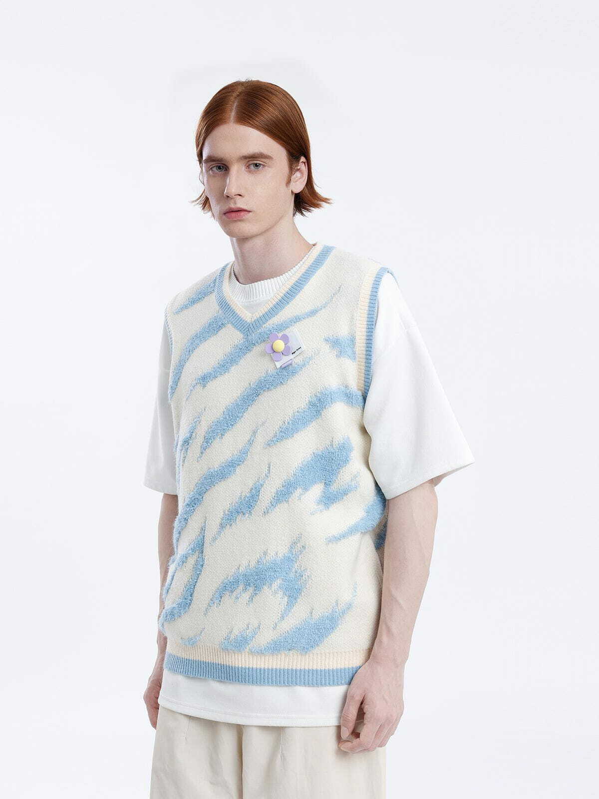 youthful flocking zebra sweater vest   chic urban appeal 5200