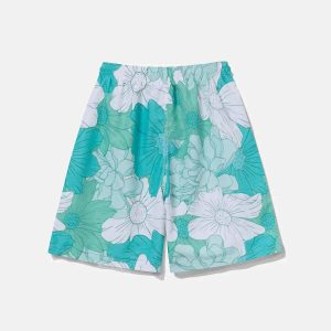 youthful floral letter print shorts   trendy & vibrant style 1027