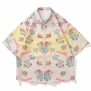 youthful floral letter shirt short sleeve & trendy design 2434