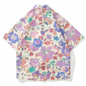 youthful floral short sleeve shirt   trendy & vibrant style 1682