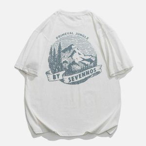 youthful forest & mountains print tee nature inspired style 5978