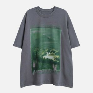 youthful forest house print tee   nature meets urban style 7476