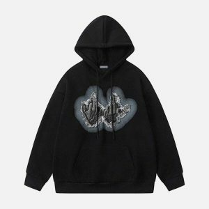youthful fringe applique hoodie   chic urban streetwear 3158
