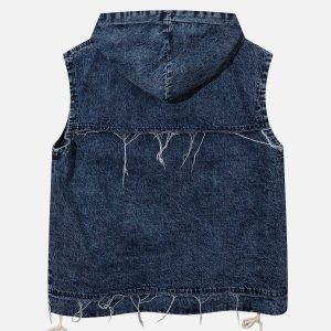 youthful fringe hooded vest in denim wash   urban chic 3852
