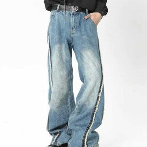 youthful fringe line jeans   trending urban streetwear 2535
