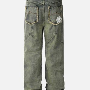 youthful fringe pocket jeans   chic urban streetwear 7622