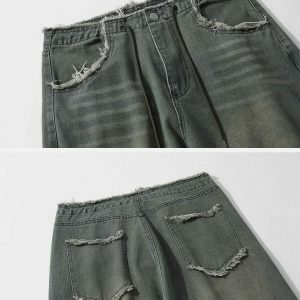 youthful fringe pocket jeans   loose fit urban trend 1576