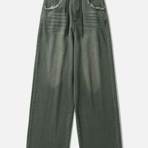 youthful fringe pocket jeans   loose fit urban trend 1858